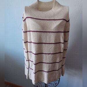 Old Navy Cream Striped Mockneck Sweater